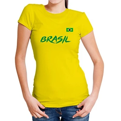 Imagen de LolaPix Camiseta seleccion de fútbol Personalizada con Nombre y número. algodón para Mujer. Elige tu seleccion. Brasil