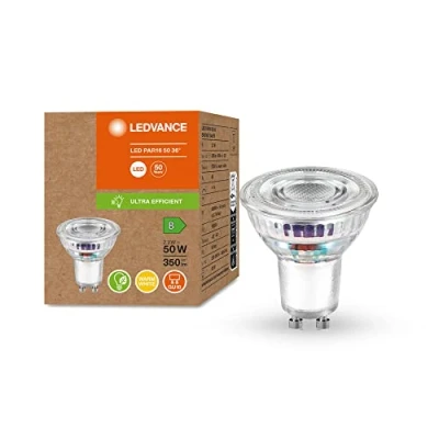 Imagen de LEDVANCE Lámpara de ahorro energía, reflector PAR16 , GU10, blanco cálido (3000K), 2,1 vatios, sustituye a la bombilla 50W, altamente eficiente y paquete 6