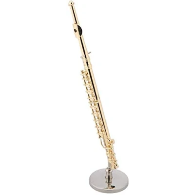 Imagen de flauta miniatura, 5.9in Mini Modelo de con soporte Instrumento musical latón Hobby Coleccionables Regalo para adornos el hogar