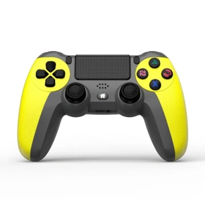 Imagen de NK Mando para PS4 / PS3 PC/Móvil Inalámbrico Wireless Controller con Dualshock, Función Detección 6 ejes, Luz LED, Panel Táctil, Entrada Auriculares, Cable de Carga incluido Amarillo
