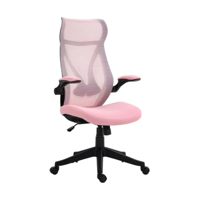 Imagen de HOMCOM Silla de Escritorio Malla Oficina Giratoria con Altura Ajustable Reposabrazos Abatibles y Función Basculante para Estudio Carga 120 kg Rosa