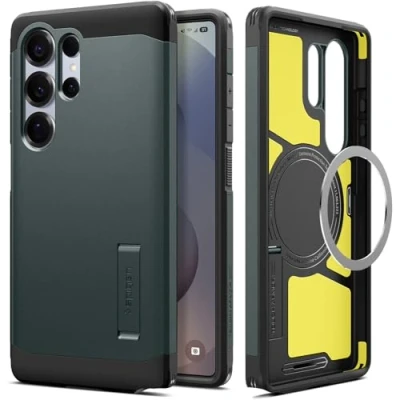 Imagen de Spigen Funda Tough Armor(AI) MagFit Compatible con Samsung Galaxy S25 Ultra 5G Verde Cian