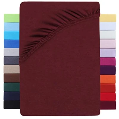 Imagen de NatureMark Sábana bajera ajustable de 180 x 200 hasta 220 cm, altura colchón 40 cm altura, para camas agua, algodón con elastano, color rojo burdeos