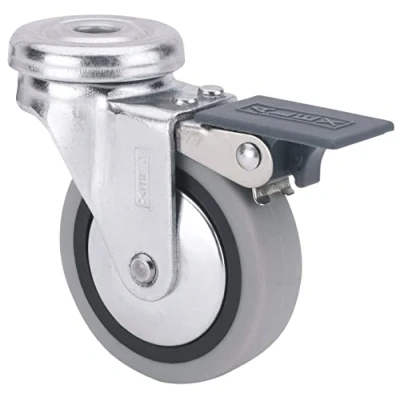 Imagen de Rueda para Mueble Auxiliar Giratoria con Freno, RUEDAS ALEX, B PGI, Fijación de Agujero, Aro Goma, Ø 50 mm