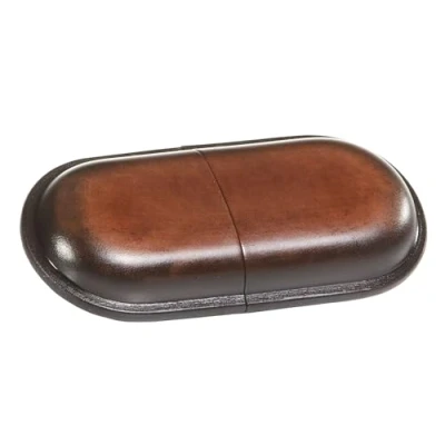 Imagen de MIKA 28063702 Funda para Gafas de Piel auténtica, Redonda Gafas, Hombres y Mujeres, Estuche Sol en marrón, Aprox. 16 x 8 3 cm