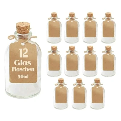 Imagen de Casavetro Juego de 12 x jarrones pequeños 7 cm Altura, Botellas Vidrio, decoración, diseño Flores Boda, Blanco, jarrón
