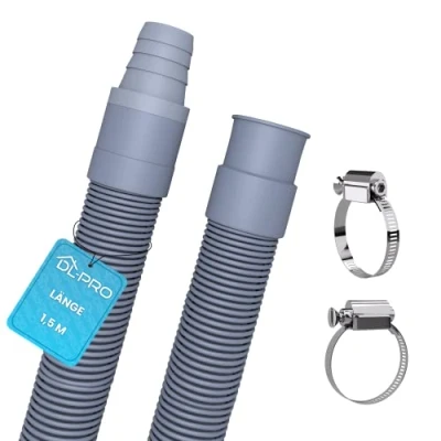 Imagen de DL pro Manguera de desagüe universal 1,5 m con abrazaderas [Ø 19 mm] para lavadora extensión [perfectamente estanca] aguas residuales lavavajillas y