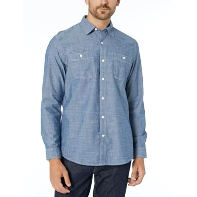 Imagen de Amazon Essentials Camisa Chambray de Manga Larga y Ajuste Normal Hombre, Lavado Suave, XXL