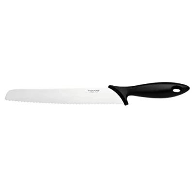 Imagen de FISKARS Cuchillo para pan con filo dentado, Essential, plástico/acero inoxidable, longitud de la hoja: 23 cm, negro/plateado, 1065564