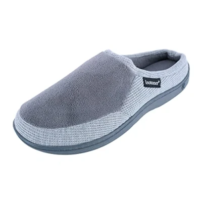 Imagen de Isotoner Pantuflas de microrizo y gofre Travis con capucha para hombre espuma viscoelástica, gris, 43/44 EU