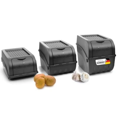 Imagen de Novaliv Juego de cajas almacenamiento para patatas, 3,5 L + 5 9 L, gris antracita, verduras, apilables, cebollas, cestas frutas,