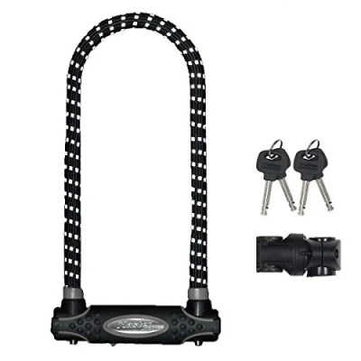 Imagen de Master Lock 8195EURDPROLWREF Candado U, Llave, Soporte de Transporte, Antirrobo Certificado, XL, Electrica, Bicicleta Montaña, Unisex, Negro/Blanco(Reflectante), Large