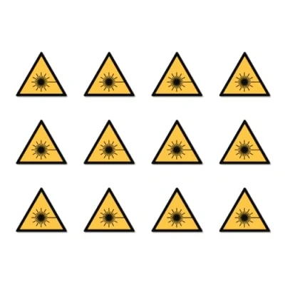 Imagen de Advertencia de radiación láser: W004 DIN EN ISO 7010 / ASR A1.3 Pegatinas 2,5 cm diámetro, 12 unidades