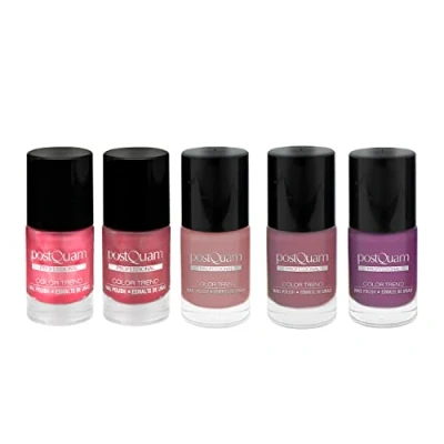 Imagen de PostQuam Color Trend Esmaltes de Uñas Normales Set Pintauñas Rosas y Morados Seduction, Bubble Gum, Mild Plum, Pearly Pink, Pink Diamonds Esmalte Secado Rapido