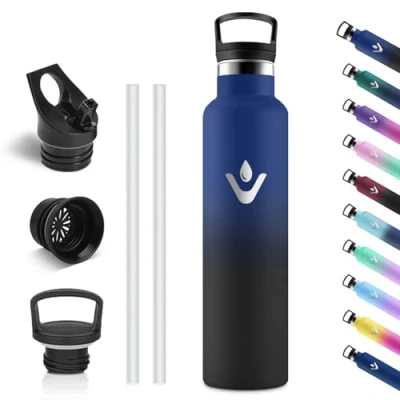 Imagen de Vikastar Botella Termica, 1000ml sin BPA, Agua Acero Inoxidable, a Prueba de Fugas, Cantimplora, Reutilizable, para Deporte, Oficina, Ciclismo, Gimnasio, Azul &amp; Negro