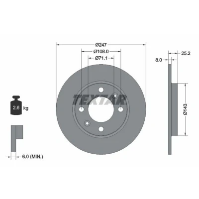 Imagen de TEXTAR PRO 92055003 Disco de freno 247 8 04/06 108 macizo revestido sin perno sujeción rueda, buje rueda PEUGEOT: 106 II Hatchback