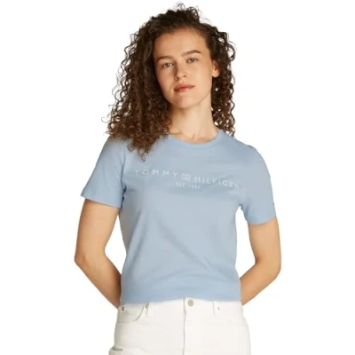 Imagen de Tommy Hilfiger LOGO CREW NECK Camiseta estampada, Mujer, Talla: Medium, Breezy blue