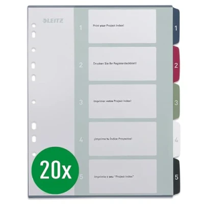 Imagen de Leitz Separadores A4, 20 unidades, 1 5, 5 separadores, portada rotulable, extraancha, polipropileno, estilo, multicolor, 12350000