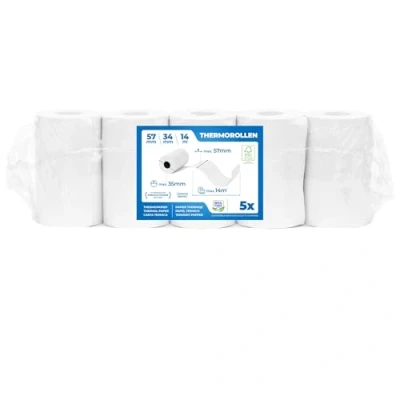 Imagen de Rollos papel térmico 57x35x12 mm para todos los TPV y las impresora térmica Rollo 57mm ideal máquinas de tarjetas Crédito (5 unidades)