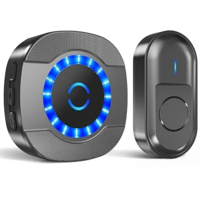 Imagen de SURFOU Timbre Inalámbrico Exterior Impermeable, Timbres para Puerta con 300m Alcance, 55 Melodías Ajutables, 5 Niveles de Volumen, Interior y Exterio, Indicador LED, Negro