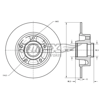 Imagen de TOMEX brakes TX 73 561 Disco de freno Eje trasero 260 8 5 114,3 macizo barnizado con anillo sensor ABS, cojinete rueda RENAULT: MEGANE 3 Coupe