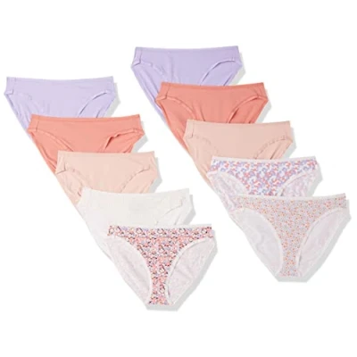 Imagen de Amazon Essentials Ropa Interior de algodón con Pernera Alta (Disponible en Tallas Grandes) Mujer, Pack 10, A Cuadros/Floral/Floral Pequeño/Multicolor, 42