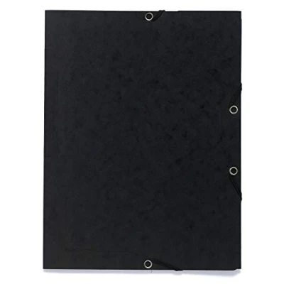 Imagen de Exacompta 55401E Caja de 25 subcarpetas con gomas impresos bolsillos 3 solapas en cartulina brillo 355 g/m2 dimensiones 24 x 32 cm para documentos formato A4 color negro
