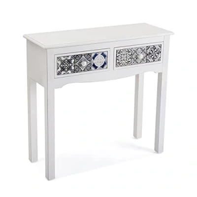 Imagen de Versa Pireo Mueble Recibidor Estrecho para Entrada o Pasillo, Mesa Consola, con 2 cajones, Medidas (Al x L An) 78 30 81 cm, Madera MDF, Color Blanco