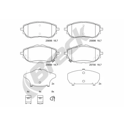 Imagen de BRECK 25698 00 701 Juego de pastillas freno con avisador acústico desgaste Chapa antichirridos accesorios TOYOTA: Auris Hatchback