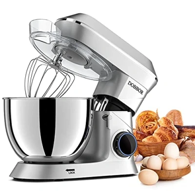 Imagen de 9.5L Batidora Amasadora 1500W, DOBBOR Profesional Movimiento Orbital Robot de Cocina Amasador 5 Funciones (Amasar, Batir, Mezclar, Montar, Emulsionar), 7 Velocidades, Bol Acero Inoxidable