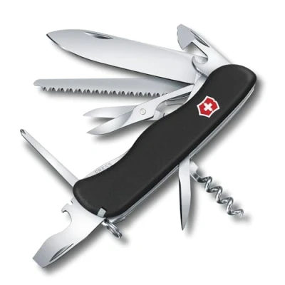 Imagen de VICTORINOX Navaja suiza de bolsillo Outrider, 14 funciones, multiherramienta con hoja bloqueable, abrelatas, destornillador 3 mm, sacacorchos, negro