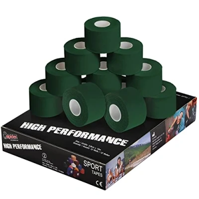 Imagen de ALPIDEX 12 x Cinta Adhesiva Deportiva 3,8 cm 10 m Sport Tape 100% Algodón Inelástica Balonmano Fútbol Voleibol Escalada, Color:Verde