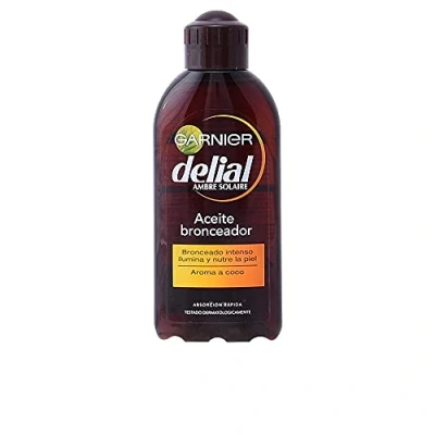 Imagen de Garnier Delial Aceite Bronceador Intenso Nutritivo Hidratante, Probado dermatológicamente, para todos los tonos, con Aroma a Coco 200 ml