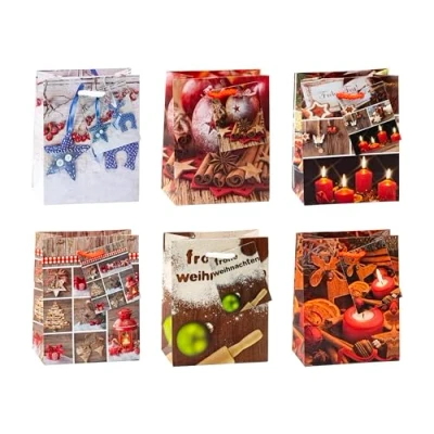 Imagen de TSI 87026 Bolsa Regalo Navidad Serie 6, 12 unidades, tamaño: MEDIO (14,5 x 11 6,5 cm)