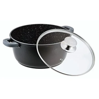 Imagen de Olla de cocina (18 L, aluminio fundido, antiadherente, para inducción, 40 cm, con tapa cristal)