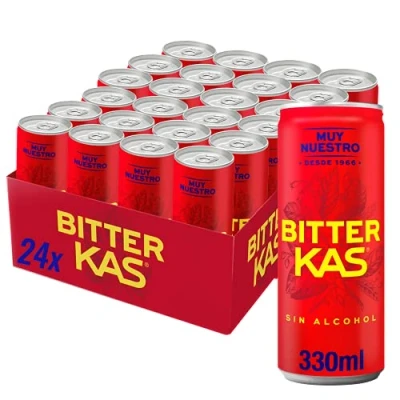 Imagen de Bitter kas Refresco con sabor amargo sin alcohol, pack de 24 latas 330 ml, 7.92 litros en total