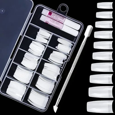 Imagen de 100 Piezas Uñas Falsas Puntas de Artificiales Acrílico Natural Francesas con Caja para Mujeres Niñas