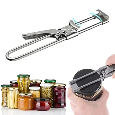 Imagen de Abridor de Tarros, Multifunción Abrelatas, Abrelatas acero inoxidable ajustable, Multiusos Abrebotellas para Artritis, Personas Mayores, Mujeres