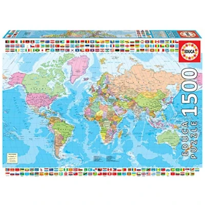 Imagen de Educa Puzzle de 1500 Piezas para Adultos Mapamundi político. Incluye Pegamento Fix Puzzle. A Partir 14 años (18500)