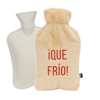 Imagen de Fisura Bolsa de agua caliente original. 2 L. calor con funda suave. para alivio del dolor. Lavable. (Qué frio, beige)
