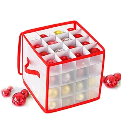 Imagen de BARVERE Caja de Almacenamiento para Bolas Navidad, decoración 64 Bolas, Navidad con separadores, Soporte Plegable