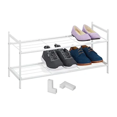 Imagen de Relaxdays Organizador Calzado Metálico, Apilable, 2 Baldas, Zapatero 6 Pares Zapatos, 33,5 x 70 26 cm, Color Blanco, Hierro