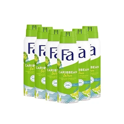 Imagen de Fa Desodorante en spray Caribbean Wave con el exótico aroma fresco de limón, 48 h protección, 6 x 150 ml