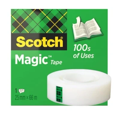 Imagen de Scotch Cinta Mágica 1 Rollo de 25 mm x 66 m Adhesiva Uso General para Reparación, Etiquetado y Sellado Paquetes Documentos