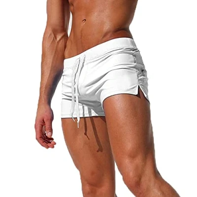 Imagen de TMEOG Bañador Hombre Corto, Pantalon Corto Deporte Traje de Baño Shorts Deportivos Natacion Surf Playa Calções Banho Homem con Bolsillo Cremallera(Blanco,M)
