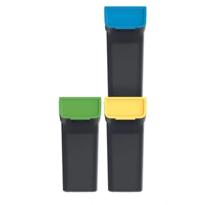 Imagen de Keden Stackbox Juego de Cubos Basura para Reciclaje Sistema Separación Residuos (3x 25 L, Negro)