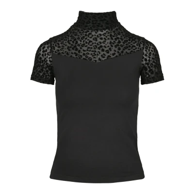 Imagen de Urban Classics Ladies Flock LACE Turtleneck TEE Camiseta estampada, Mujer, Talla: XS, Black