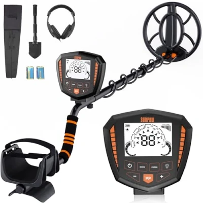 Imagen de SUNPOW Detector De Metales Set Profesional, IP68 Bobina Impermeable, Identifica 9 Tipos Metales, Alta Precisión, 10 Pulgadas Profundidad Detección, 5 Modos, Fuerte Anti Interferencia, Adecuad