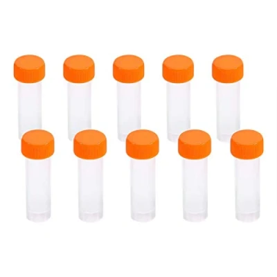 Imagen de Juego de tubos ensayo plástico 10Pcs 5ml Contenedor muestra Botella Vial Tornillo Sello Tapa Paquete Laboratorio Químico Suministros experimentales con junta silicona