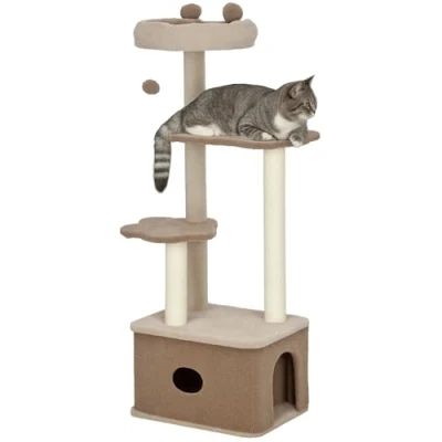 Imagen de PawHut Árbol Rascador para Gatos Altura 133 cm Torre con Nido Plataformas Bola Colgante y Poste de Yute Café